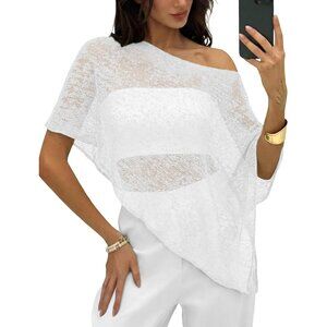 Womens Sheer Poncho Shrug Bolero Lightweight Knit Crochet Shrug Mesh Cover Up Su